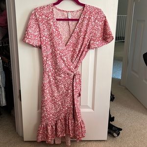 Pink Floral Wrap Dress XS